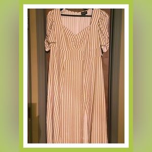 New!! Danielle BernStein  Cream and Brown Mid Length Strip Dress Size 16W